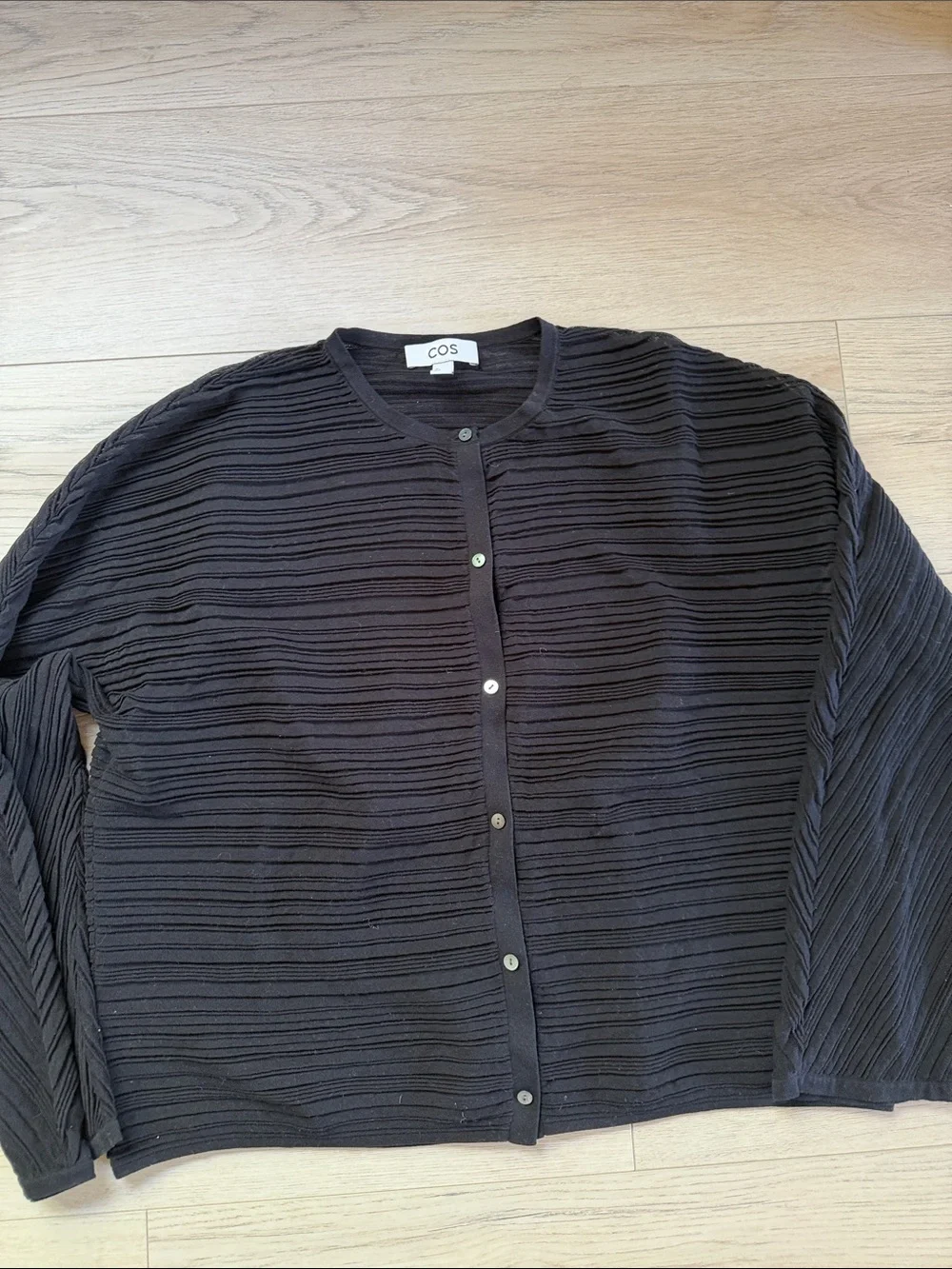 COS Black Ribbed-Texture Button Cardigan. Size Large - Picture 4 of 5